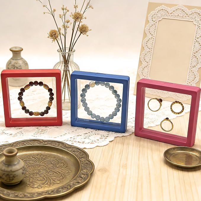 12PCS 3D Floating Frame Display Stand, Jewelry Box, Gift Box, Ornament Organizer, Small Travel Jewelry Box, PE Film Anti-Oxidation, Suspended Display Box Stackable (3.54*3.54，Type 3) - Image 3