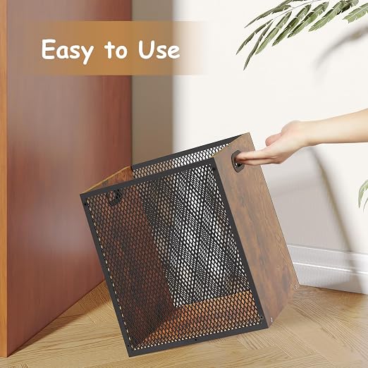 Retro Office Trash Can, Iron and Wood Combination Bedroom Garbage Can, Rectangular Design Wastebasket with Handle, Industrial Style Trash Can for Home Office, 11.02" X 7.87" X 11.81" 4.5 Gallon (2) - Image 3
