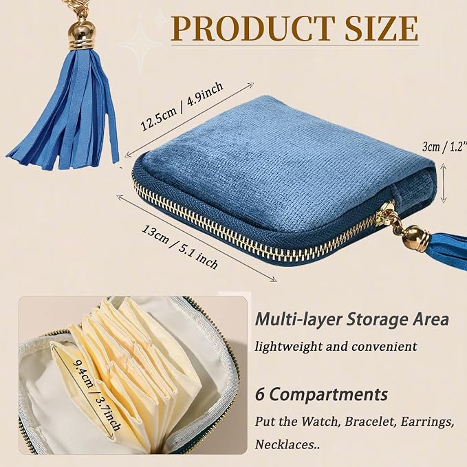 Small Travel Jewelry Organizer Bag Soft Lined Zipper Storage Bag with Tassel Portable Small Jewelry Travel Case for Rings Earrings Necklaces Bracelets, Anti-Scratch Jewelry Holder Pouch for Women Girl - Image 2