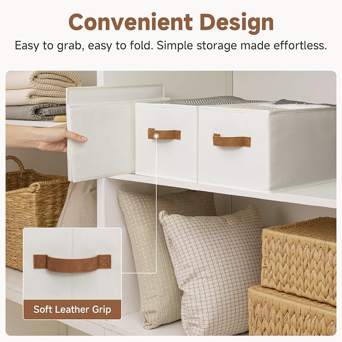 StorageWorks Closet Organizers and Storage Bins, Foldable Shelf Baskets, Clothes Storage Basket for Organization, Ivory White, 3-Pack, Large - Image 4