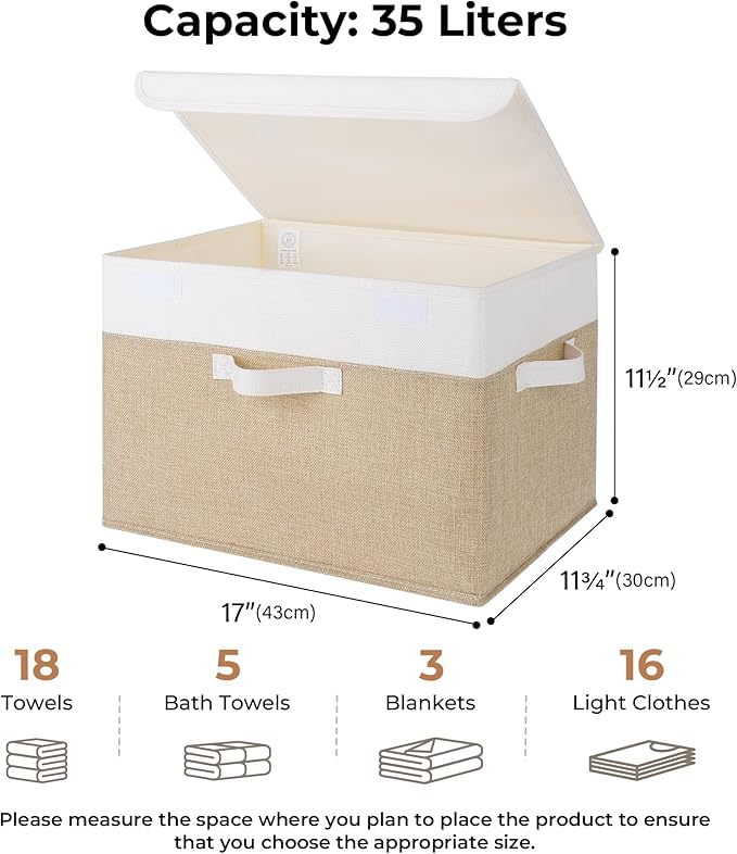 GRANNY SAYS Storage Boxes with Lids, Decorative Storage Bins, Shelf Baskets, Clothes Storage and Organization, White/Khaki, 2-Pack - Image 4
