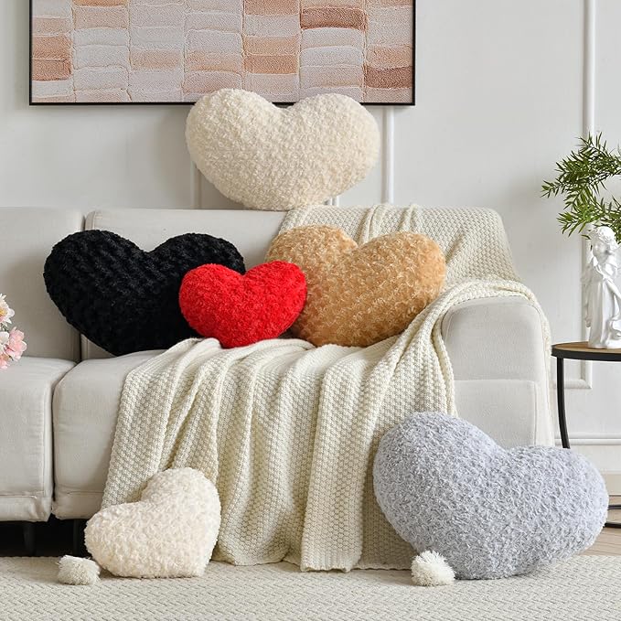 Heart Pillow, Soft Heart Shaped Pillow with Room Decorative Throw Pillows for Bed Couch Chair Sofa, Heart Shaped Cute Throw Pillow Cushion for Bedroom Living Room (Red, Mini 12.9" x 9.8")