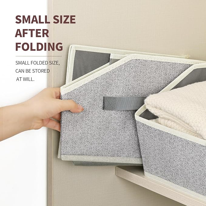 Homsorout Storage Bins for Shelves - Small Trapezoid Closet Shelf Organizer, Fabric Organization Bins with Handles, Storage Baskets for Clothes, Towel, Purse, 4 Pack, Light Gray - Image 4