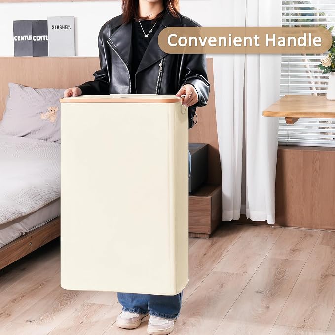 Vincona Slim Laundry Basket with Lid, Narrow Dirty Clothes Hampers for Laundry with Handle, Skinny Laundry Bin for Laundry Room, Dorm, Bedroom and Bathroom, 19.8 Gallon (75L) Beige - Image 5