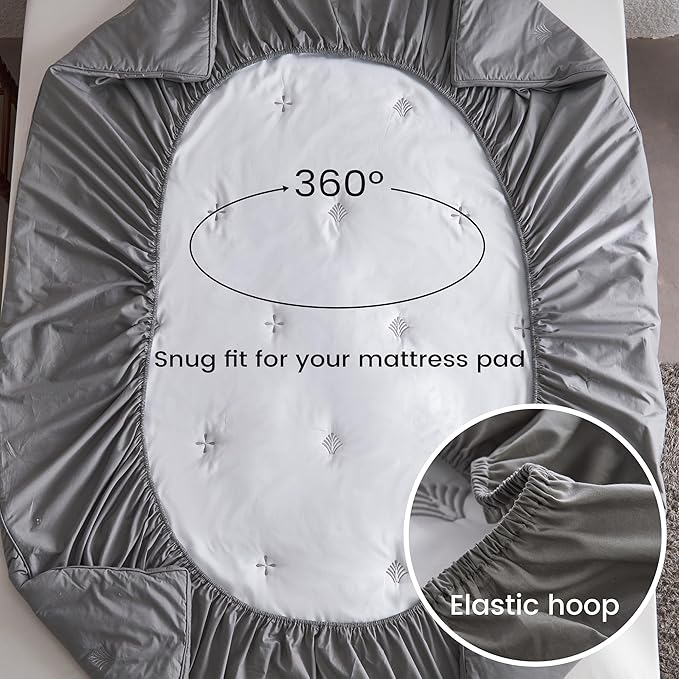 Simple&Opulence Cooling Quilted Mattress Pad – Fitted Sheet Mattress Protector Cover with Elastic Corners, Soft & Breathable, 16 Inch Deep Pocket (Dark Grey,Queen)