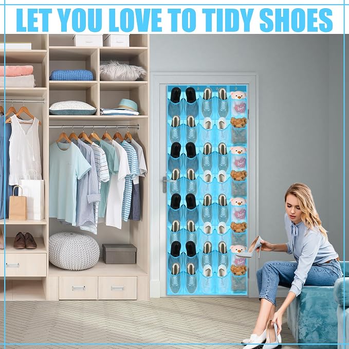 Windyun 40 over the Door Shoe Organizer Large Mesh Pocket Hanging Shoe Rack for Closet Sky Blue Nonslip Behind Door Storage Holder Back to School Organizer for Dorm Room College Classroom Storage - Image 4