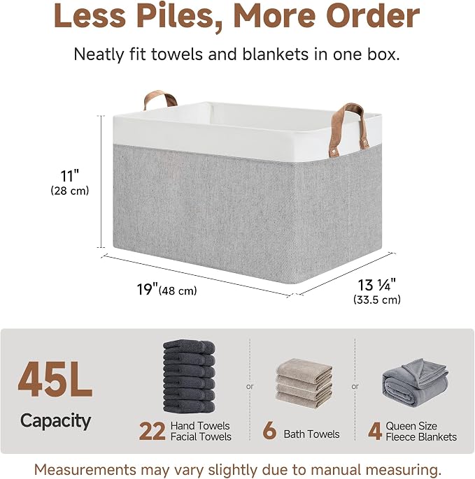 StorageWorks Storage Bins, Fabric Storage Bins for Shelves, Extra Large Storage Baskets with Metal Frame, Closet Baskets and Bins with Handles, Jumbo, Gray and White, 2-Pack - Image 6