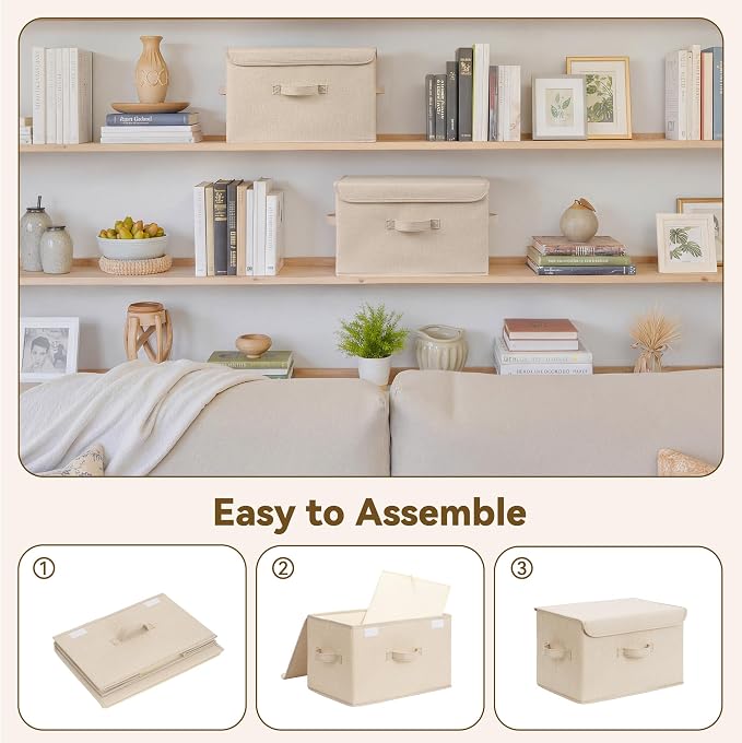 GRANNY SAYS Stoarge Basket with Lid, Decorative Storage Boxes, Closet Storage Bins for Clothes, Collapsible Stackable Organization, Khaki, 2-Pack - Image 7