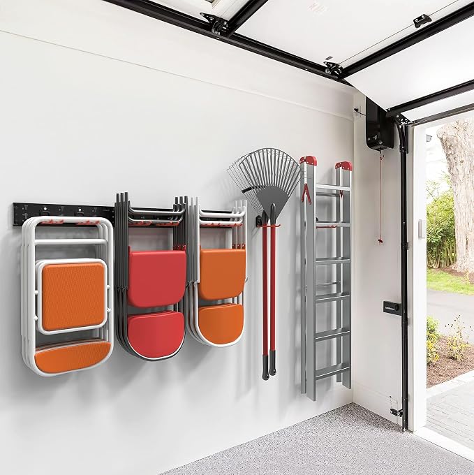 Wallmaster Wall Mount Garage Organizer Tool Storage Rack, Heavy Duty Folding Chair Hangers with 8 Adjustable Hooks, 48-inch Tracks, Max Load 300lbs - Image 2