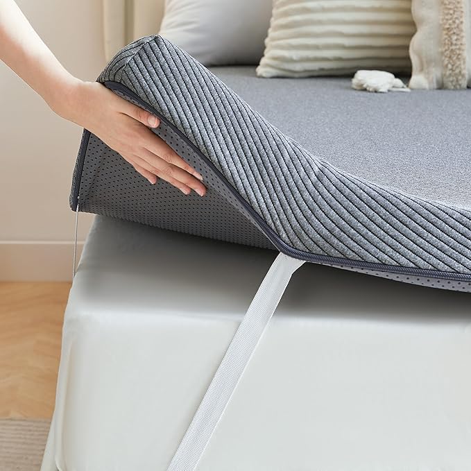 Memory Foam Mattress Topper, 3 inch Full Size Mattress Topper with Removable Soft Cover, Bed Topper for Dorm, Travel, Guest Mat, Non-Slip Design & Pressure Relief Back Pain, Grey
