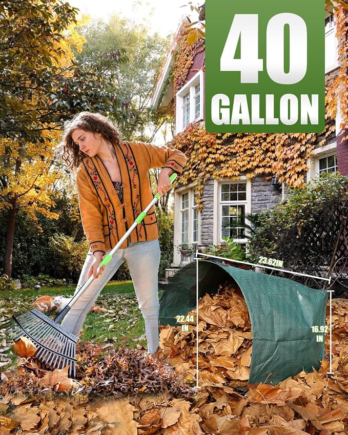Joyhalo Reusable Yard Waste Bags, 2 Pack 40 Gallon Dustpan-Type Garden Bag for Collecting Leaves Garss Clippings, Heavy Duty lawn and leaf bags, Garden Waste Container for Clean Up Outdoor Debris - Image 7