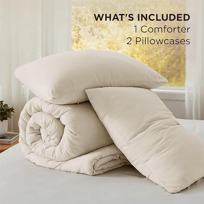 Bedsure Super King Plus Comforter Set, Cream Soft Prewashed Bedding for All Seasons, 3 Pieces GentleSoft™ Bed Set, 1 Lightweight Comforter (128"x120") and 2 Pillowcases (20"x36")