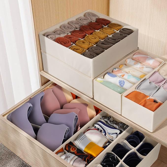 12 Pack Baby Clothes Organizer for Nursery, 116 Cells Fabric Foldable Dresser Closet Organizers and Storage Bins for Clothing, Women Men Underwear Socks, Bra, Ties, Scarf, Belt, Hair Accessories - Image 5