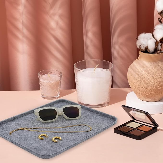 Welaxy Felt deep Storage Bins lidded Drawer Organizer Caddy for junk stuff stationery makeup jewelry closet bathroom minimalist lifestyle (Gray Lid, M) - Image 7