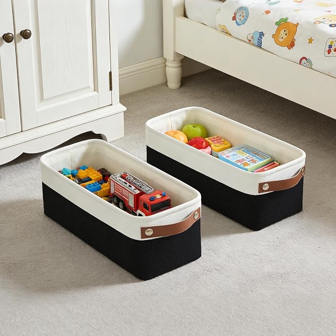 Bagnizer Small Fabric Storage Baskets, 15x6x5 inch Narrow Storage Bins 4-Pack Long Storage Basket for Organizing with Handles, Decorative Basket for Closets, Shelves, Toilet Paper, Black - Image 7