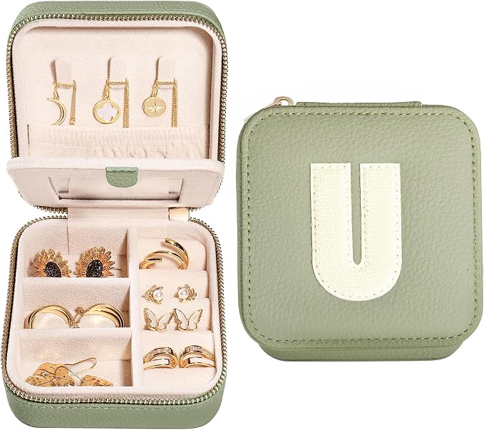 S.Leaf Initial Travel Jewelry Case Jewelry Boxes for Women Small Jewelry Box Travel Jewelry Box Jewelry Gift Boxes Jewelry Travel Case Jewelry Organizer Box Portable Travel Jewelry Case Letter U by SLeaf