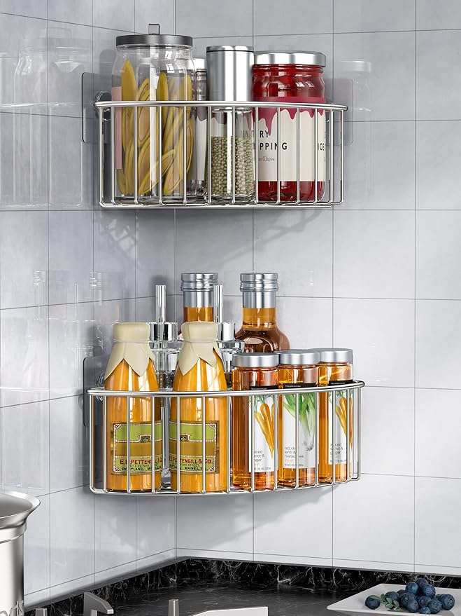 SMARTAKE 2-Pack Corner Shower Caddy Deep Basket Design, SUS304 Stainless Steel, Wall Mounted Bathroom Shelf with Adhesive, Storage Organizer for Toilet, Dorm and Kitchen (Silver) - Image 7
