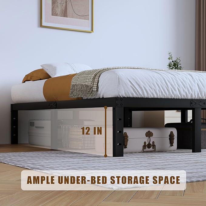 SHOANED Full Metal Bed Frame - 14 Inch Tall Heavy Duty Bedframe Black Basic Steel Slats Platform No Box Spring Needed/Easy Assembly/Noise Free