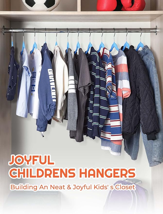 HOUSE DAY 14 Inch Kids Velvet Hangers 50 Pack, Durable Big Kids Hanger for Youth, Non Slip Kid Felt Hangers, Cute Childrens Hanger for Closet, Blue - Image 9