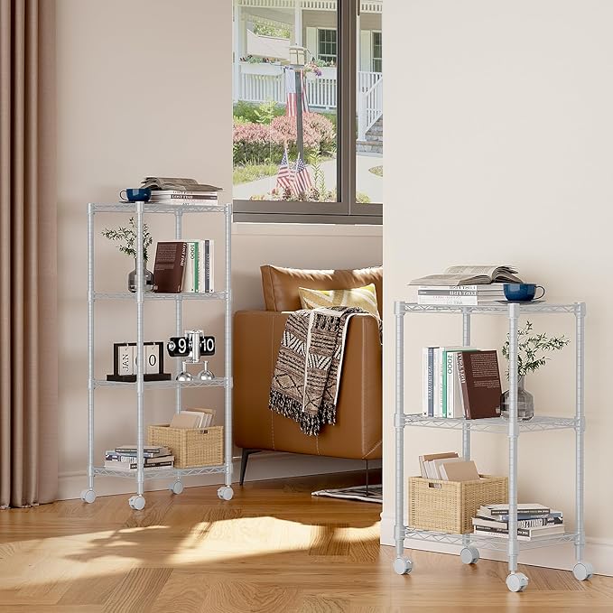 M MZG 1000 lbs 4-Shelf Adjustable Heavy Duty Steel Wire Rack, Adjustable Storage Shelving Unit with Wheel for Kitchen, Garage, Laundry White 11.8" D x 17.7" W x 40.8" H - Image 4