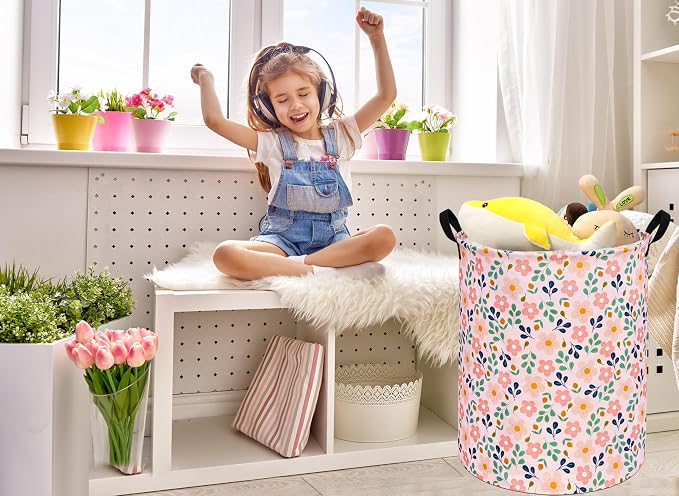 MAIZMZ Girls Storage Basket,Room Decor Laundry Hamper,Waterproof Clothes Organizer for Women Toy Box Large Canvas Collapsible Chest for Home/Dorm/Kitchen/Pet/Office/Closet/Shelf/Gifts - Image 4