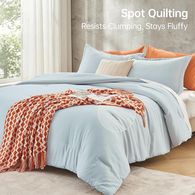 MUXHOMO Queen Comforter Set, All Season Ultra Soft Down Alternative Bedding - 3 Piece Lightweight Bed Set Includes 1 Comforter (90"x90") and 2 Pillow Shams (20"x26"), Lake Blue
