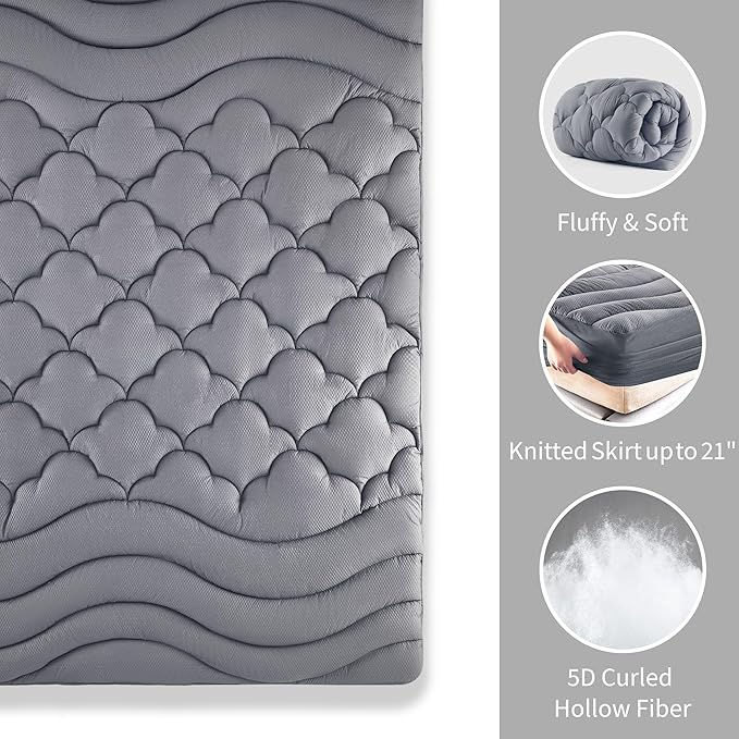 Sonive Waterproof Mattress Protector,Queen Mattress Topper with Deep Pocket up to 21'' Microfiber Fitted Mattress Pad Waterproof, Breathable Mattress Cover,Machine Washable Grey
