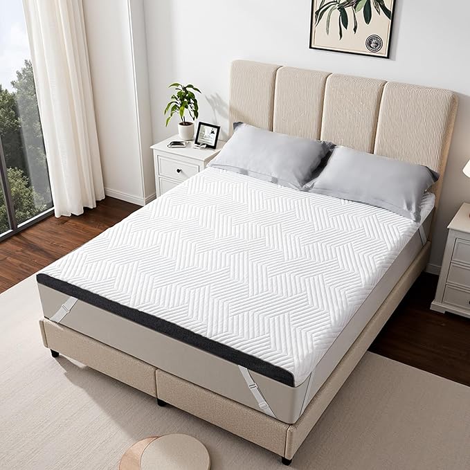 EnHomee Memory Foam Mattress Topper,3 Inch Queen Mattress Topper Pressure Relief with Cooling Gel and Removable & Washable Embossed Cover, CertiPUR-US & Oeko-TEX Certified, White, Queen