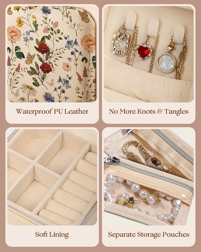 Bistup Travel Jewelry Case - Small Jewelry Organizers and Storage Box for Women Girls Teens Cute Traveling Jewelry Holder with Mirror Little Tiny Compact Flower Floral Modern Unique Aesthetic Pretty - Image 5