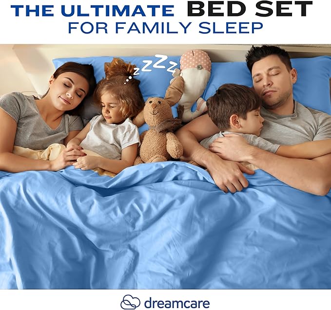 DREAMCARE Twin XL Sheet Sets - 4 pcs Breathable Cooling Bed Sheets - up to 15" Deep Pocket Twin XL Sheets Set with Side Pockets -Extra Soft 100% Brushed Hypoallergenic Hotel Luxury Bedding -Light Blue