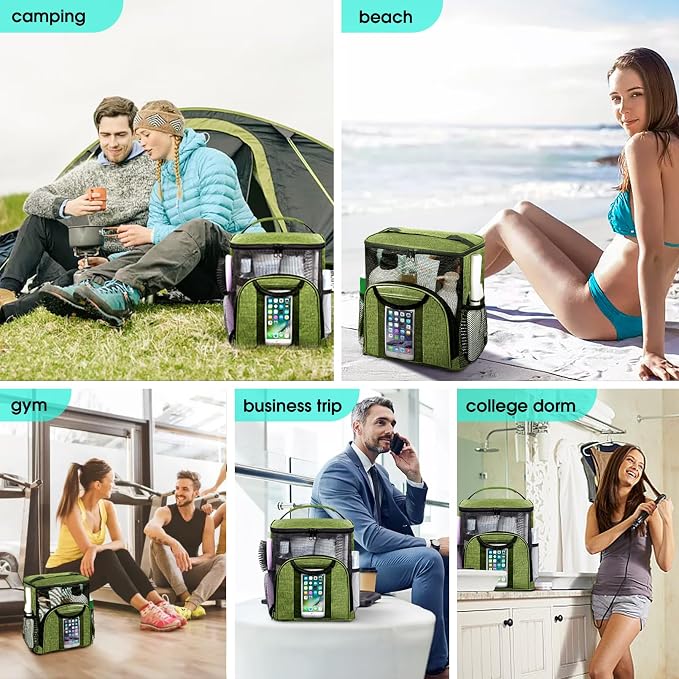 Attmu Portable Shower Caddy College Tote Bag, Quick Dry Hanging Toiletry Bag, Large Capacity Mesh Shower Caddy Portable for College Dorm Room Essentials for Boys and Girls for Bath Camping (Green) - Image 6