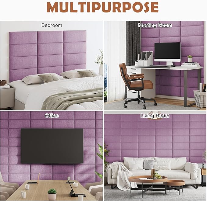 IFNOW Upholstered Wall Mounted Headboard, 3D Soundproof Wall Panels Peel and Stick for King Size, Reusable and Removable Tufted Bed Headboard in Dark Pink (12 Panels, 10" x 24")