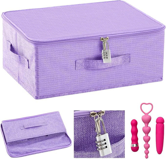 Briwooody Discreet Lockable Toy Bag Storage Organizer Toy Bag Storage Bins Case with Zipper Lid for Women and Men Clothes Container(Purple,15 x 10 x 6.3 Inch) by Briwooody