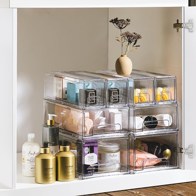 Sorbus Large Clear Stackable Storage Drawers – 4-Pack Plastic Organizer Bins with Handles – Stackable Pull-Out Storage Drawers for Closet, Pantry, Office, Bathroom, Craft, and Toy Organization - Image 6
