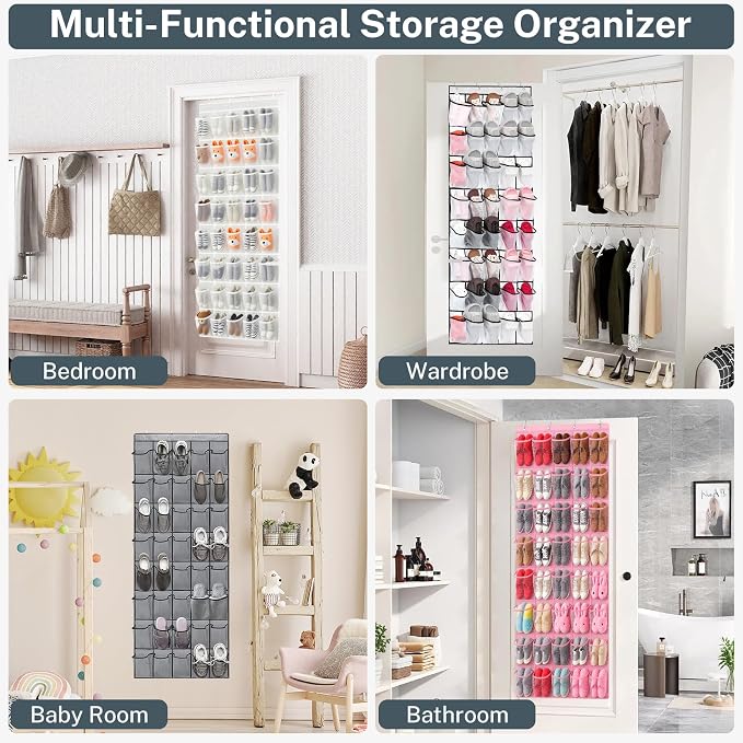 40-Pocket Over the Door Shoe Organizer - Large Mesh Pocket Hanging Shoe Organizer,Behind the Door Shoes Storage Holder Hanger (Pink) - Image 7