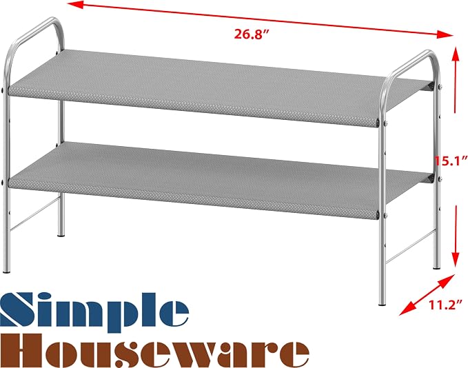 Simple Houseware 2-Tier Shoe Rack Storage Organizer, Grey - Image 3
