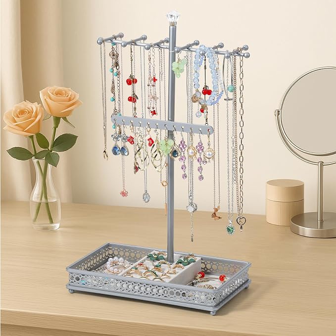 Meangood Jewelry Organizer Stand, 15.6" H Jewelry Tree Display Holder Stand for Bracelets Necklaces Earrings Rings, Gift for Women Girls (Silver) - Image 2