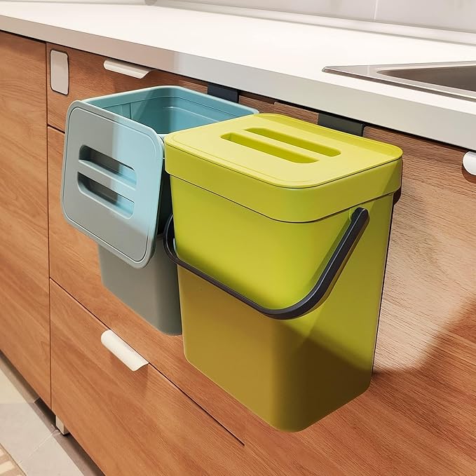 stonespace Small Kitchen Trash Can with Lid, Compost Bin Indoor Kitchen Sealed, Under Sink Trash Can, 5 L/1.3 Gallon Plastic Trash Bin, Green by stonespace