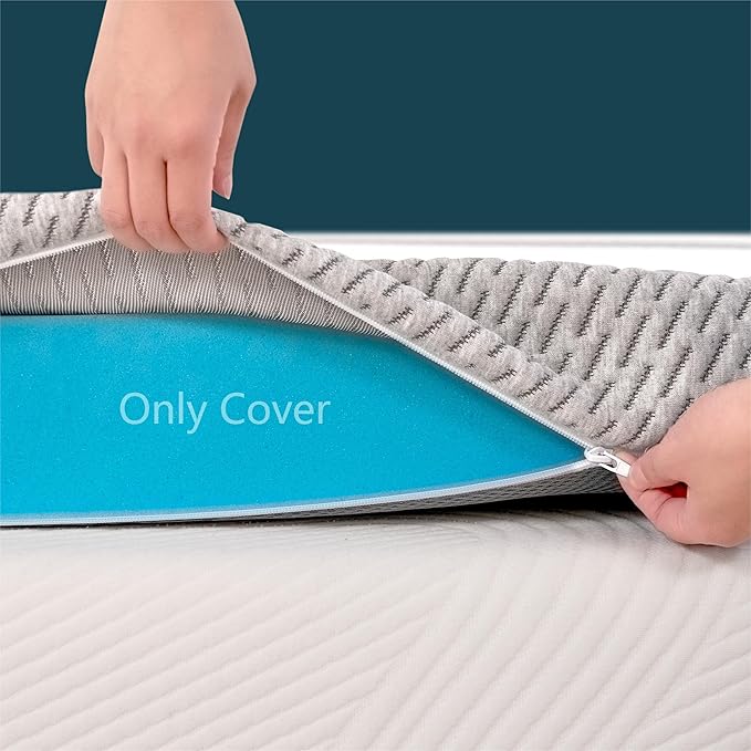 SyMax Mattress Topper Cover, 4 Inch Twin Size Mattress Topper Protector Cover, Breathable Removable Zipper Cover, Cover Only, Gray