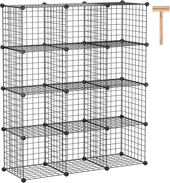 C&AHOME Wire Cube Storage, 12-Cube Storage Organizer Metal, C Grids Storage Bins Shelving, Modular Bookshelf Shelf, Closet Cabinet Ideal for Bedroom, Office 36.6”L x 12.4”W 48.4”H Black by CAHOME
