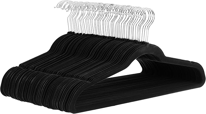 Amazon Basics Slim Velvet Non-Slip Space Saving Suit Clothes Hangers, Closet Organizer, Black, 50-Pack by AmazonBasics