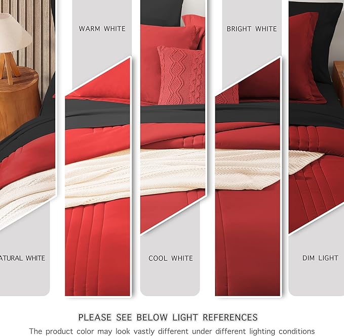 Monbix Full Comforter Set - 7 Pieces Bright Red Bed in a Bag Full Size Bedding Sets with Comforters, All Seasons Comforter with Sheets, Pillowcases & Shams