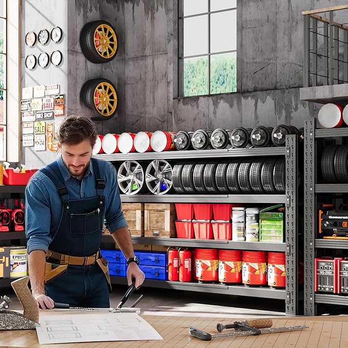 68”W Garage Shelving Units, 8000LBS Storage Shelves Heavy Duty, 24" Deep Metal Shelving Rack, 4 Tier Tall Steel Industrial Shelving , Adjustable Standing Shelf for Warehouse / Shop 68"W x 24"D x 64"H - Image 3