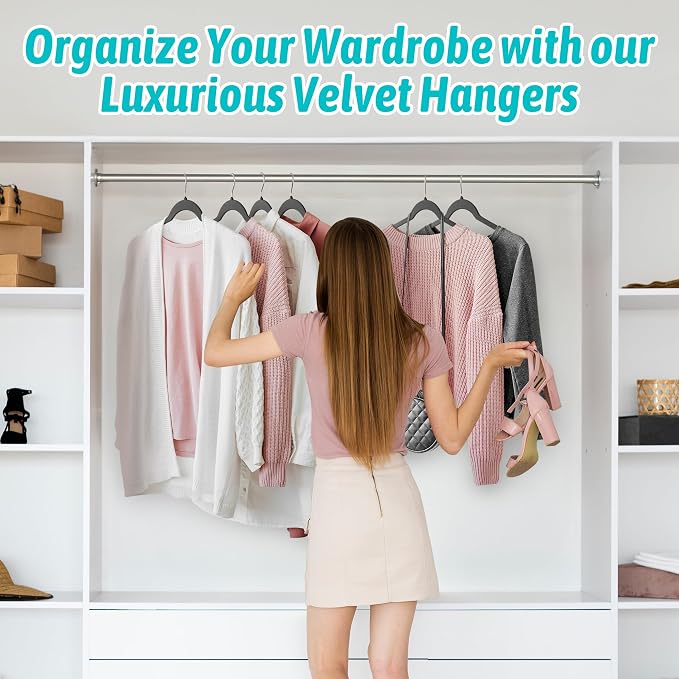 Sishynio Premium Velvet Hangers 30 Pack - Space-Saving Closet Organizer for Clothes, Non-Slip Flocked Design, Ideal for Shirts and Coats (Black) - Image 7