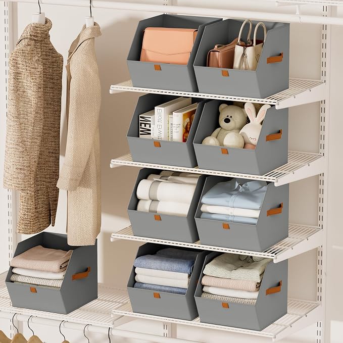 Homsorout Fabric Closet Storage Cubes - 8 Pack Square Storage Bins with Dual Handles for Clothes, Towels, Toys, Cube Storage Organizers for Bedroom, Nursery, Shelves, Closet, Small Spaces, Grey - Image 4
