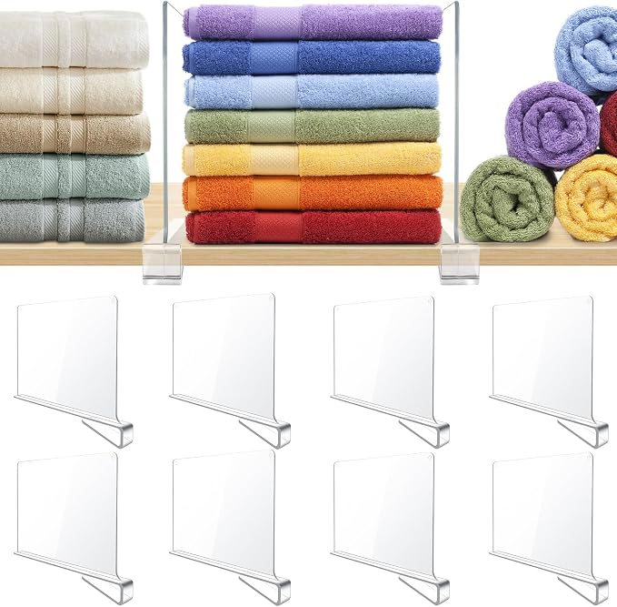 BAUMFEUER 8 Pack Clear Acrylic Shelf Dividers for Closet Shelf Organizer of Bedroom Kitchen Office Bathroom Organizer for Clothes Books Hats and Handbags by BAUMFEUER