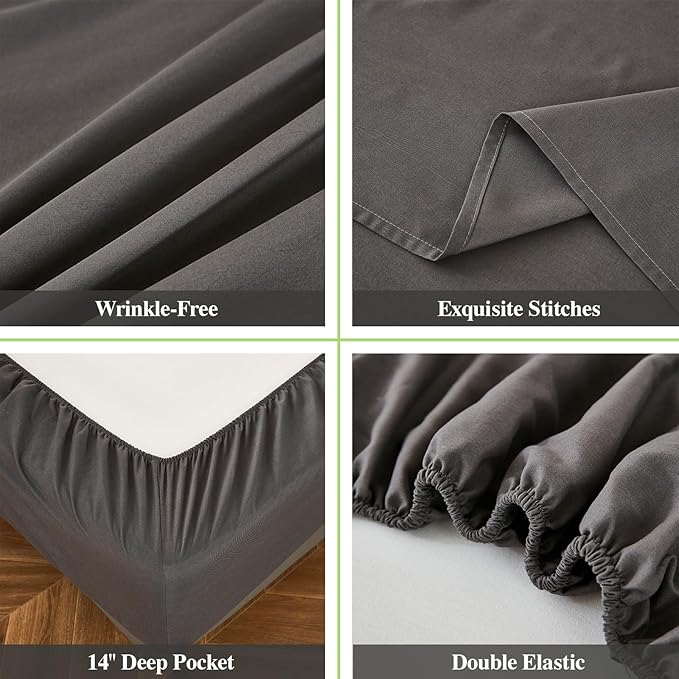 ILAVANDE King Size Sheets Set 6 Piece,Hotel Luxury Super Soft 1800 Series Microfiber Grey Bed Sheets King Set-Wrinkle Free & Breathable-14 Deep Pocket Sheets for King Size Bed(King,Neutral Grey)