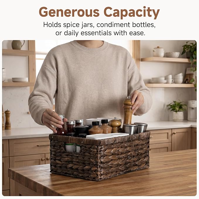 Storageworks Storage Baskets for Shelves, Wicker Shelf Baskets for Organizing, Large Basket with Handles, Storage Basket for Toy, Pantry Organizers, Water Hyacinth - Image 4