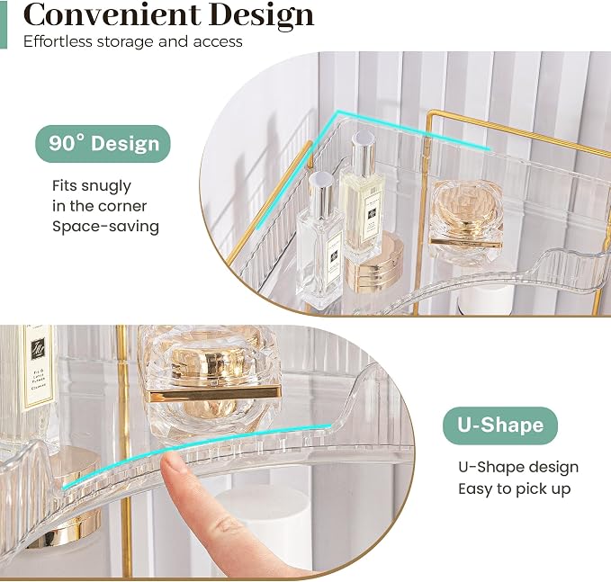 Aveniee Corner Bathroom Counter Organizer, Bathroom Countertop Shelf Makeup Storage, Clear Perfume Tray Holder (3 Tiers, White) - Image 4