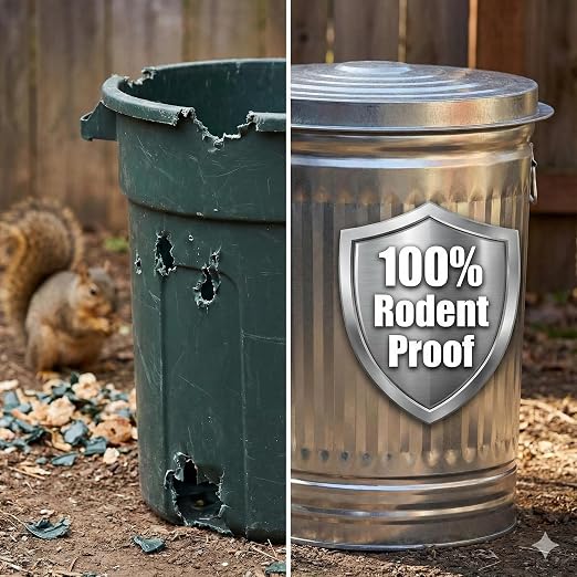 31 Gallon Galvanized Steel Trash Can with Lid - Heavy Duty Outdoor Metal Garbage Bin for Pet Food, Seed & Charcoal Storage - Rodent Proof, Weather Resistant & Rust Free - Image 2